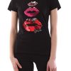 Liu Jo WA0270J5003 T-Shirt Femme Lèvres Noires L