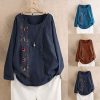 VJGOAL T-Shirt Femme Grande Taille Chic Pissenlit Imprimé Lin Coton Chemise Vintage Manches Longues T-Shirt Casual Confortable Hauts Col O Mode Printemps Automne Rue L'école Quotidien S-5XL