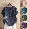 VJGOAL T-Shirt Femme Grande Taille Chic Pissenlit Imprimé Lin Coton Chemise Vintage Manches Longues T-Shirt Casual Confortable Hauts Col O Mode Printemps Automne Rue L'école Quotidien S-5XL