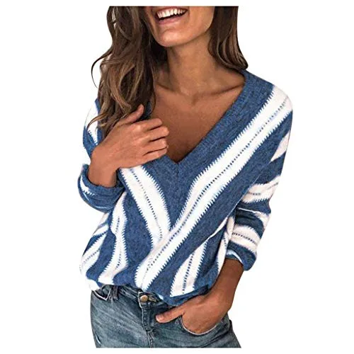 VJGOAL T-Shirts, Tricot T-Shirts à Manches Longues Femme, Col V