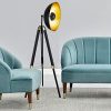 [lux.pro] Lampadaire Lampe à Pied Trépied Métal Bois Noir Cuivre 1 x E2 7148 cm