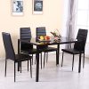 Anaelle Panana Ensemble Table en Verre Trempé avec 4 Chaises en Faux Cuir pour Salle à Manger, Salon, Bureau, Restaurant et Bar, Noir