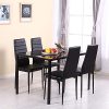 Anaelle Panana Ensemble Table en Verre Trempé avec 4 Chaises en Faux Cuir pour Salle à Manger, Salon, Bureau, Restaurant et Bar, Noir
