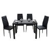 Anaelle Panana Ensemble Table en Verre Trempé avec 4 Chaises en Faux Cuir pour Salle à Manger, Salon, Bureau, Restaurant et Bar, Noir