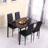 Anaelle Panana Ensemble Table en Verre Trempé avec 4 Chaises en Faux Cuir pour Salle à Manger, Salon, Bureau, Restaurant et Bar, Noir