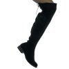 Angkorly - Chaussure Mode Cuissarde Souple Femme Lacets doré Talon Bloc 3 CM - Intérieur Fourrée
