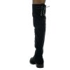 Angkorly - Chaussure Mode Cuissarde Souple Femme Lacets doré Talon Bloc 3 CM - Intérieur Fourrée