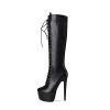 F-JX Les Femmes Bottes de Stiletto, Dames Chaussures de Cheville, Mesdames Talon Confortable 15-17cm Bottes, Office Travail, Voyage, Loisirs Semaine - Noir