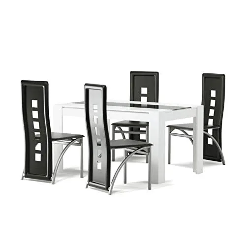 Gnrique-Damia-Ensemble-Table-a-Manger-140x90-cm-4-chaises-en-Simili-Blanc-et-Noir-0-1 Générique Damia Ensemble Table a Manger 140x90 cm + 4 chaises en Simili - Blanc et Noir