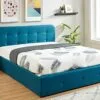 HOMIFAB Lit Coffre 160x200 cm Bleu Canard avec tête de lit + sommier à Lattes - Collection Kate