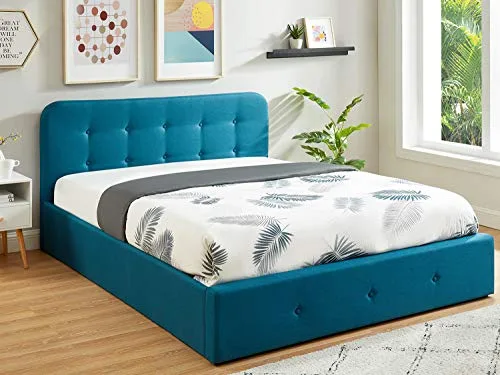 HOMIFAB Lit Coffre 160x200 cm Bleu Canard avec tête de lit + sommier à Lattes - Collection Kate