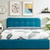 HOMIFAB Lit Coffre 160x200 cm Bleu Canard avec tête de lit + sommier à Lattes - Collection Kate