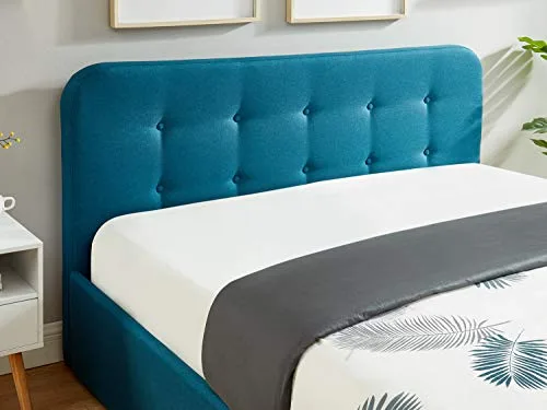 HOMIFAB Lit Coffre 160x200 cm Bleu Canard avec tête de lit + sommier à Lattes - Collection Kate