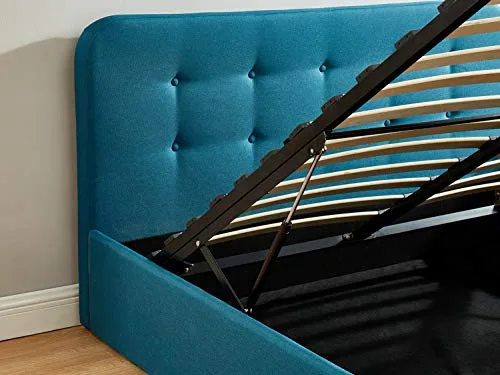 HOMIFAB Lit Coffre 160x200 cm Bleu Canard avec tête de lit + sommier à Lattes - Collection Kate