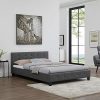 IDIMEX Lit Double pour Adulte Mathieu Couchage 140 x 190 cm avec sommier 2 Places / 2 Personnes, tête et Pied de lit capitonnés, revêtement synthétique Gris