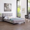 IDIMEX Lit Simple pour Adulte Maria Couchage 120 x 200 cm avec sommier 1 Place et Demi / 1 Personne, tête et Pied de lit capitonnés, revêtement en Tissu Gris