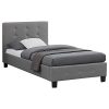 IDIMEX Lit Simple pour Adulte ou Enfant TICO Couchage 90 x 190 cm avec sommier 1 Place / 1 Personne, tête et Pied de lit capitonnés avec Strass, revêtement en Tissu Gris
