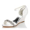 JIA JIA Chaussures de Mariée pour Femme 121755B Open Toe Talon Compensé Strass de Pompes en Satin Chaussures de Mariage