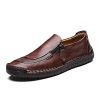 LIEBE721 Chaussures en Cuir pour Hommes Fermeture à glissière Casual Bateau Sneaker Non-Slip Durable Respirant Mocassins