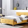 Mobilier Deco Lit scandinave 2 Personnes en Tissu Jaune avec sommier 160 x 200 cm ZIKO