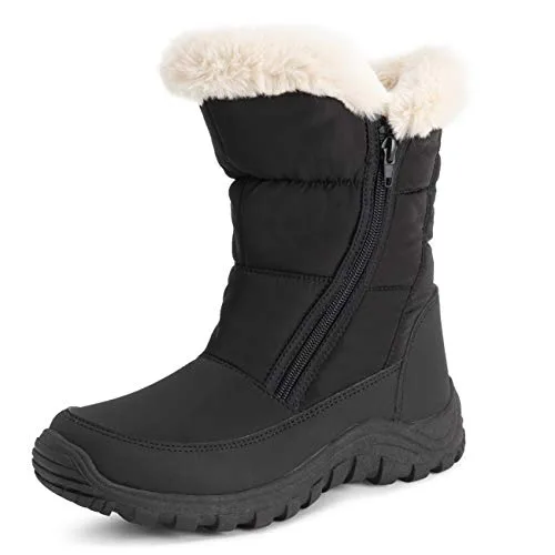 Polar Femmes Mousse A Mémoire Ouverture Double Fermeture Eclair Nylon Imperméable Fausse Fourrure Doublée l'hiver Bottes De Neige