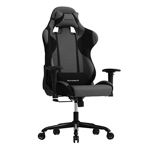 SONGMICS Chaise Gamer Fauteuil de Bureau Racing Sport avec Support Lombaire et Coussin Noir, Gris RCG02G