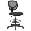 SONGMICS Tabouret avec Repose-Pieds Circulaire, Hauteur réglable, Siège Ergonomique Rotatif, Fauteuil de Bureau sans accoudoirs, Revêtement de l'Assise en Tissu, Charge maximale 120 kg, Noir OBN15BK