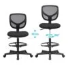 SONGMICS Tabouret avec Repose-Pieds Circulaire, Hauteur réglable, Siège Ergonomique Rotatif, Fauteuil de Bureau sans accoudoirs, Revêtement de l'Assise en Tissu, Charge maximale 120 kg, Noir OBN15BK