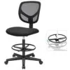 SONGMICS Tabouret avec Repose-Pieds Circulaire, Hauteur réglable, Siège Ergonomique Rotatif, Fauteuil de Bureau sans accoudoirs, Revêtement de l'Assise en Tissu, Charge maximale 120 kg, Noir OBN15BK