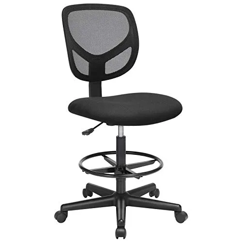 SONGMICS Tabouret avec Repose-Pieds Circulaire, Hauteur réglable, Siège Ergonomique Rotatif, Fauteuil de Bureau sans accoudoirs, Revêtement de l'Assise en Tissu, Charge maximale 120 kg, Noir OBN15BK