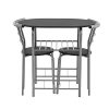 [en.casa] Set de Salle à Manger Table avec 2 chaises Set de Bistro Noir et Argent 80 x 53 x 74,5 cm