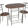 ts-ideen Ensemble de 3 pièces Table à manger et chaises cadre en aluminium + MDF en argent et marron 75 x 80 cm pour la cuisine et la salle à manger