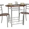 ts-ideen Ensemble de 3 pièces Table à manger et chaises cadre en aluminium + MDF en argent et marron 75 x 80 cm pour la cuisine et la salle à manger