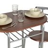 ts-ideen Ensemble de 3 pièces Table à manger et chaises cadre en aluminium + MDF en argent et marron 75 x 80 cm pour la cuisine et la salle à manger