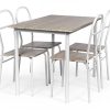 ts-ideen Ensemble de cuisine 5 pièces Table avec 4 chaises cadre en aluminium blanc 75 x 110 x 70 cm effet bois de noyer