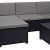 Bestmobilier - Figari - Salon Bas de Jardin 5 Places - en résine tressée injectée - Noir avec Coussins Gris - Pouf modulable