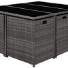 413QJzFjiCL._AC_.jpg TecTake 800821 Salon de Jardin en Résine Tressée 10 Places Housse de Protection 6 Fauteuils 4 Tabourets 1 Table – Diverses Couleurs (Gris)