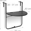 Relaxdays Table de balcon pliante pliable appoint table suspendue rabattable BASTIAN rotin hauteur réglable 63x60x84 cm, noir