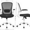 41Nv11A8MeL._AC_.jpg SONGMICS Fauteuil de bureau avec accoudoir rabattable, Chaise de bureau en toile, Siège, pivotant à 360°, support lombaire réglable, gain de place, Blanc et Noir OBN37WT