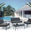 515EAY55tXL._AC_.jpg IDMarket - Salon de Jardin Bas Porto en résine tressée 4 Places Gris