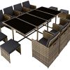 TecTake 800823 Salon de Jardin en Résine Tressée 12 Places Housse de Protection 8 Fauteuils 4 Tabourets 1 Table – Diverses Couleurs (Marron Naturel)