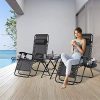 Femor Lot de 2 Transat Pliable avec Table d'appoint, Chaise Longue Pliante avec Porte-gobelet et Coussin de Tête Téglable, Ergonomique et Respirante, Structure en Acier, Noir