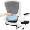 51uucqGPdJL._AC_.jpg SONGMICS Fauteuil de bureau avec accoudoir rabattable, Chaise de bureau en toile, Siège, pivotant à 360°, support lombaire réglable, gain de place, Blanc et Noir OBN37WT