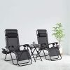 Femor Lot de 2 Transat Pliable avec Table d'appoint, Chaise Longue Pliante avec Porte-gobelet et Coussin de Tête Téglable, Ergonomique et Respirante, Structure en Acier, Noir