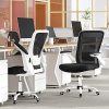 51y2KZZ3ulL._AC_.jpg SONGMICS Fauteuil de bureau avec accoudoir rabattable, Chaise de bureau en toile, Siège, pivotant à 360°, support lombaire réglable, gain de place, Blanc et Noir OBN37WT