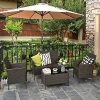 61ZPbul5WXL._AC_.jpg SONGMICS Salon de Jardin extérieur, Ensemble de 4 Meubles Surface tressée, avec 2 chaises, 1 canapé, 1 Table en Verre trempé, 3 Coussins avec Housses Amovibles, Marron et Beige GGF002K02