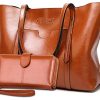 BestoU Sac a Main Femmes PU Cuir Sac à Bandoulière D'épaule Fourre-Tout Portefeuille Sac 2pcs (Marron)