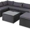 Casaria Salon de Jardin Noir polyrotin 16 pièces Lounge Ensemble Casaria Salon de Jardin Noir polyrotin 16 pièces Lounge Ensemble Jardin Set Table canapé de Jardin modulable Coussins Anthracite Housses