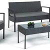 IDMarket - Salon de Jardin Bas Porto en résine tressée IDMarket - Salon de Jardin Bas Porto en résine tressée 4 Places Gris