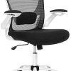 SONGMICS Fauteuil de bureau avec accoudoir rabattable, Chaise de bureau SONGMICS Fauteuil de bureau avec accoudoir rabattable, Chaise de bureau en toile, Siège, pivotant à 360°, support lombaire réglable, gain de place, Blanc et Noir OBN37WT